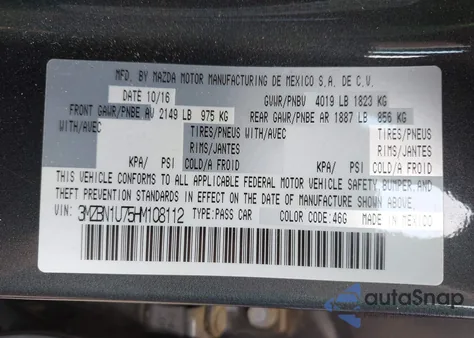 2017 Mazda Mazda3 Sport из США, поврежденный, VIN 3MZBN1U75HM108112